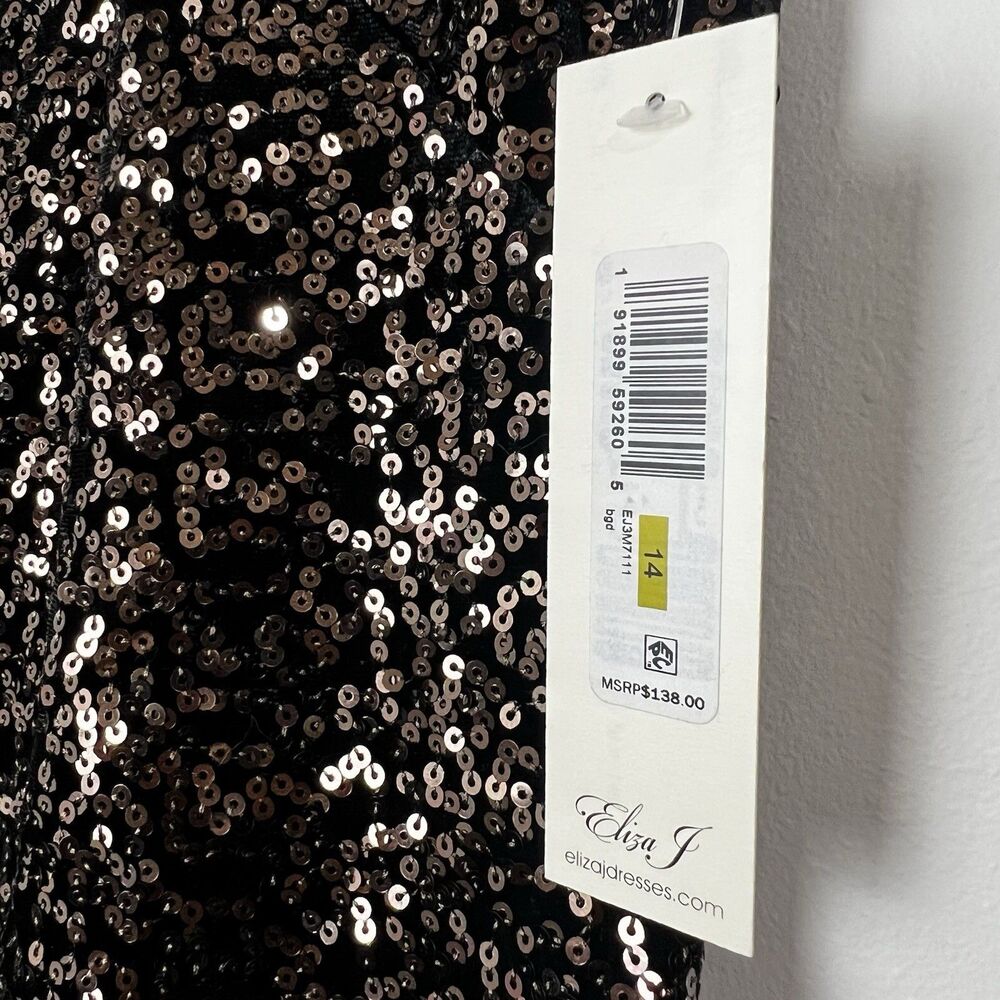Eliza J Black & Gold Sequin Cocktail Dress NWT Women’s 14 EJ3M7111 - Picture 5 of 10